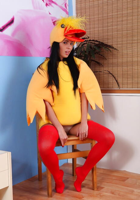 Hot czech dark hair hottie Gina Devine in cosplay outfit reveals her ass and loves dildo 