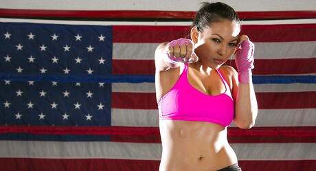 Tempting latin milf Adrianna Luna bares big boobies and bald pussy 